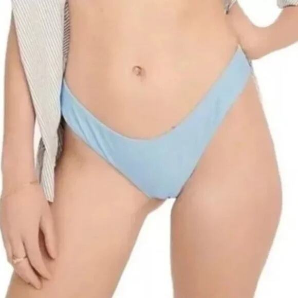 NWT J Crew Curved Waist Cheeky Bikini Bottom SPF 50 High Cut Leg S Mist Blue - Picture 5 of 14